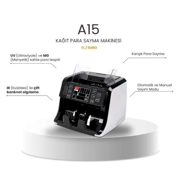 A15 TL / Euro Üsten beslemeli Kağıt Para Sayma Makinesi