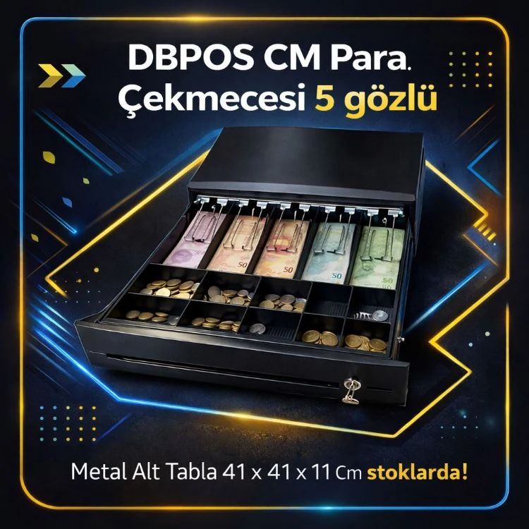 DBPOS CM Para Çekmecesi 5 gözlü Metal Alt Tabla 41 x 41 x 11 Cm
