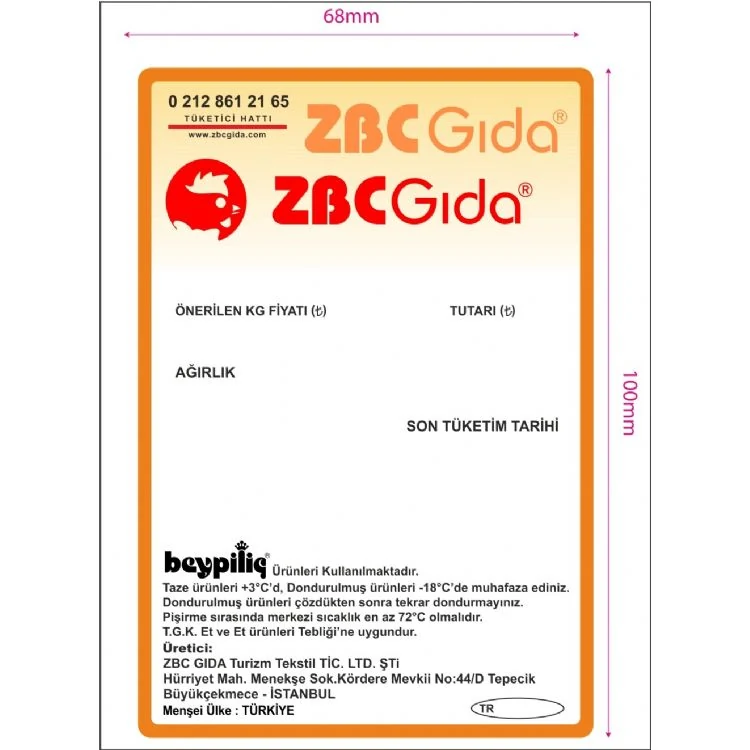 Etiket 90 x 58 350 Li Lamine Termal Baskılı 1 adet