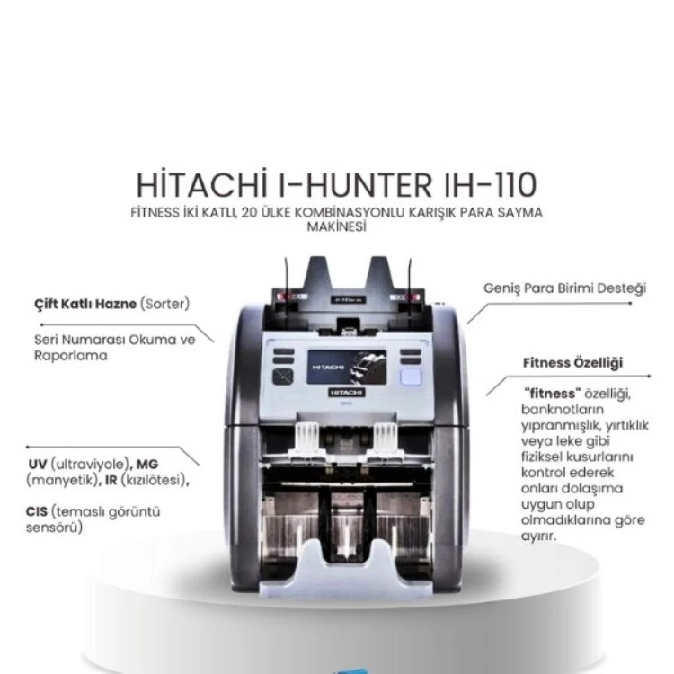 HITACHI-Hunter Ih-110 İki Katlı, 30 Ülke Kombinasyonlu Karışık Para Sayma Makinesi