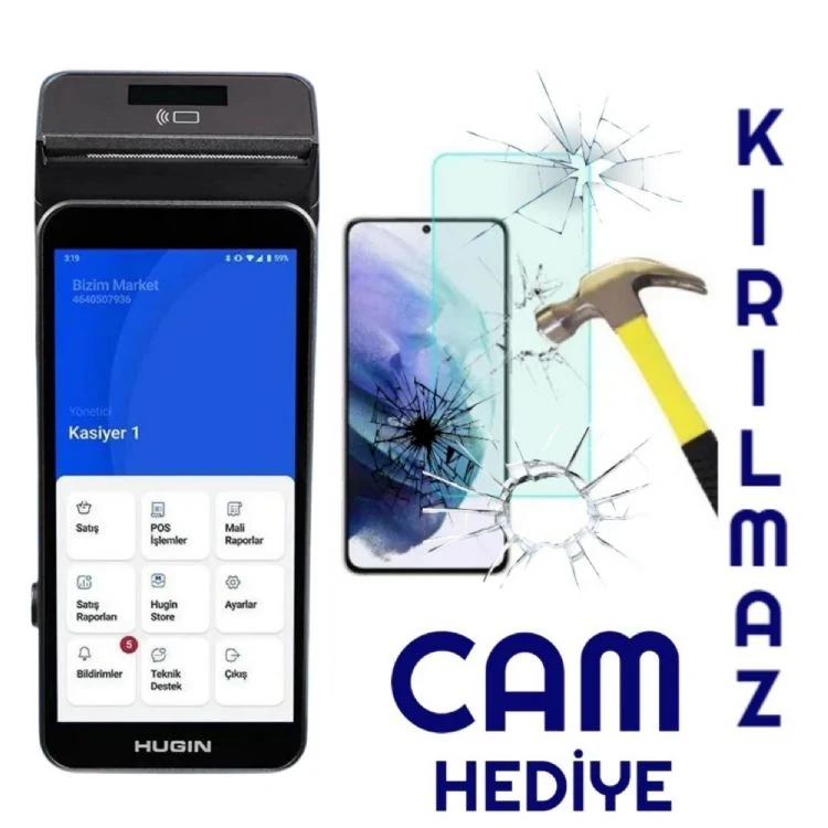 HUGİN S1 Android Yazarkasa Pos Kırılmaz Cam Hediye