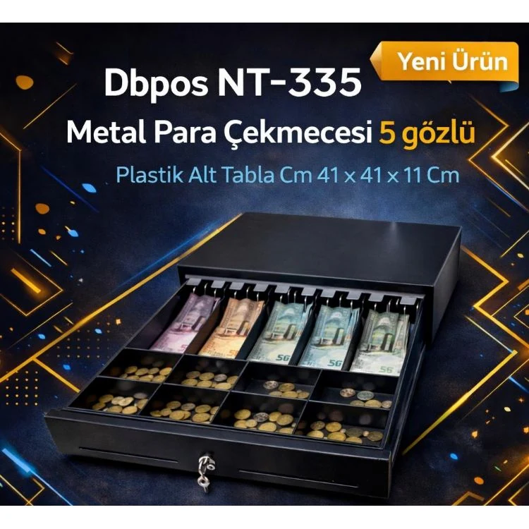 DBPOS NT-335 Metal Para Çekmecesi 5 gözlü Plastik Alt Tabla Cm 41 x 41 x 11 Cm