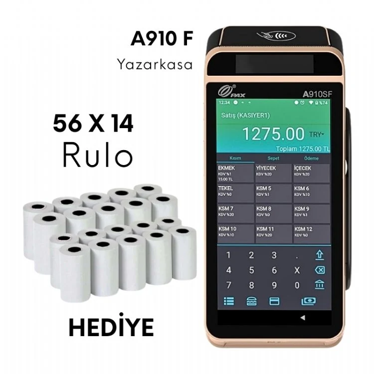 PAX A910SF Android YazarkasaPOS 20 Adet Rulo Hediye