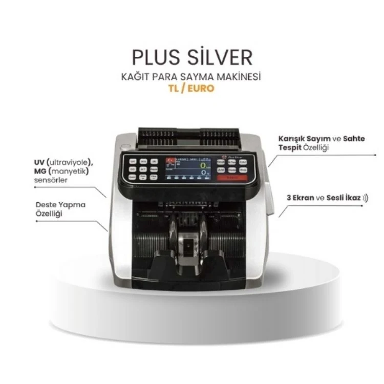Plus SILVER TL / EURO Kağıt Para Sayma Makinesi - Gri / Siyah Renk