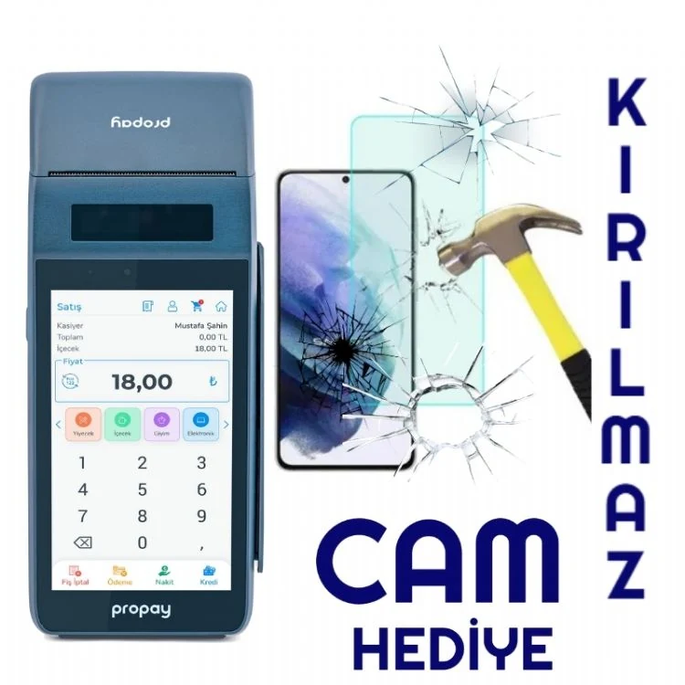 PROPAY P1000-ECR Android Yazarkasa Pos Kırılmaz Cam Hediye