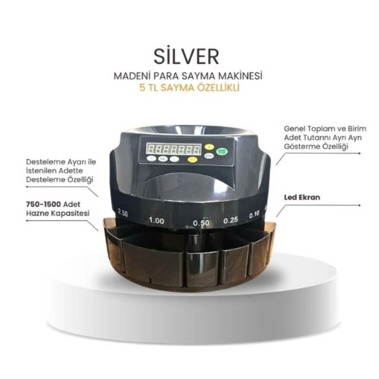 SILVER Madeni Para Sayma Makinesi / 5 TL Sayma Özellikli