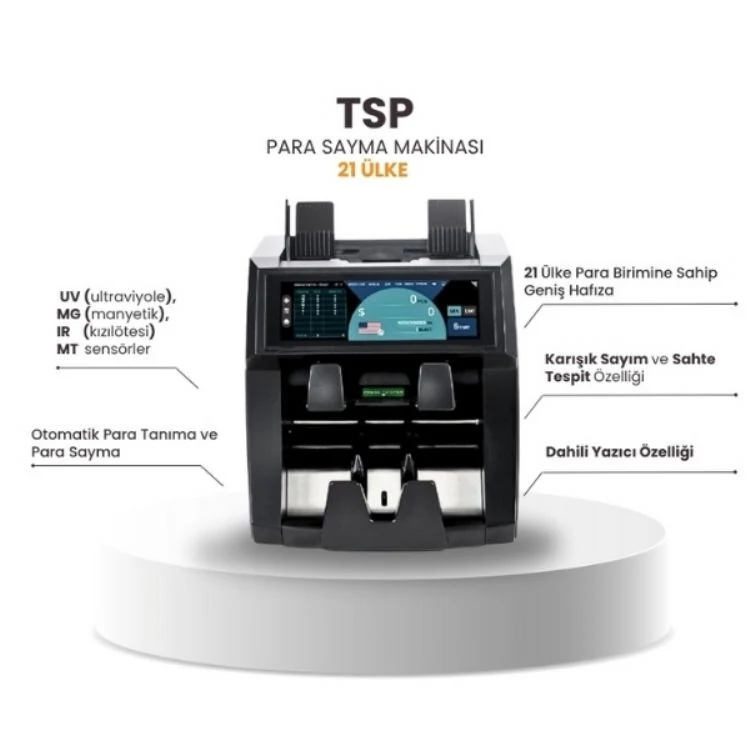 Tsp Para Sayma Makinası 21 Ülke Siyah Yazıcılı